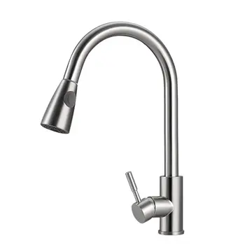 

Kitchen Faucet Pull Out Cold and Hot Sink Faucet 304 Stainless Steel Water Mixer Tap Swivel 360 Degree Two Types Silver