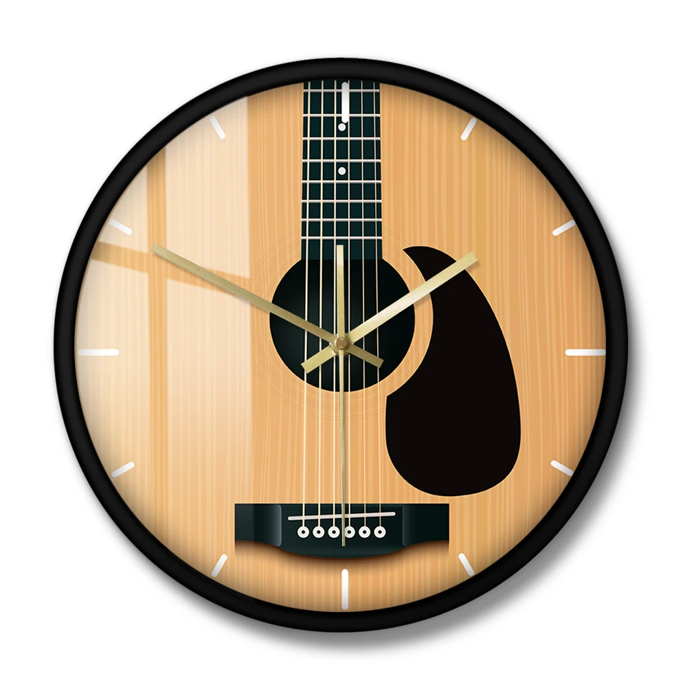 Guitar Music Instrument Wall Clock Metal Frame  