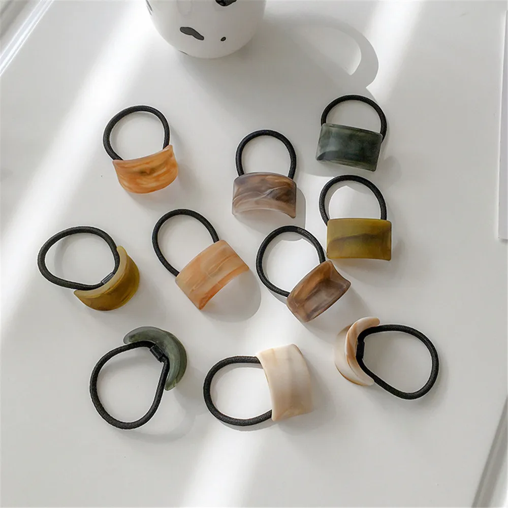 

New Frosted Wood Grain Hair Ring Girls Ponytail Holder Hair Tie Rope Geometric Resin Arc High Elastic Female Hair Band Headwear