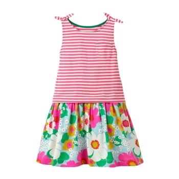 

Little maven 2020 new summer baby girls clothes brand dress kids cotton striped print sleeveless flower dresses
