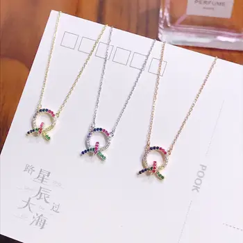 

Original 925 Sterling Silver Necklace Woman Colorful Flash Zirconium Inlaid Clavicle Chain Tie Fashion Bow Knot Rosette Luxury