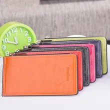 

Long Oil Wax Leather Women Wallets Zipper Hasp Thin Multi-card Holder Female Letter Solid Color Clutch Money Phone Package