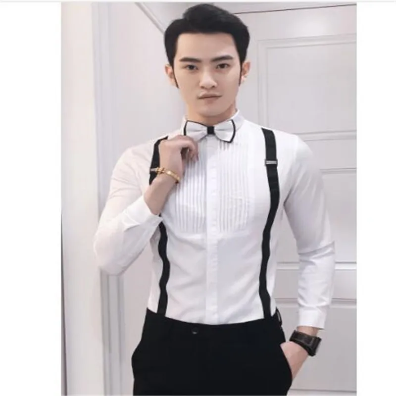 Галстук-бабочка, рубашка Мода г. Дизайнерские мужские рубашки Slim Fit черный, белый цвет Клубные вечерние платье для выступления на сцене Костюмы мужская одежда рубашка