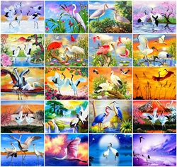 AZQSD Picture By Numbers Crane Bird Flower Frameless Acrylic Paint Painting By Numbers Animal Handpainted On Canvas Wall Decor