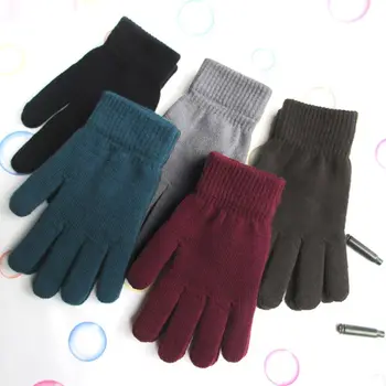 

Women Men Unisex Winter Ribbed Knitted Full Fingered Gloves Basic Solid Color Thicken Plush Lining Mittens Magic Thermal 5