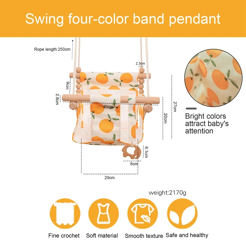 Wooden Hanging Swing Seat Adjustable Safety Canvas INS Portable Baby Cushion Hammock 0-12 Months Toddler Outside Swing Chair 4