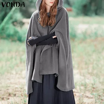 

VONDA Loose Autumn Jackets Elegant Cloak Coats High Quality Cape Solid Color Fashion Office Daily Jackets Bohemian Outerwear