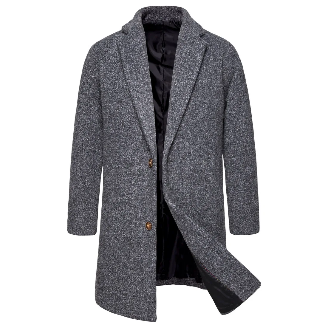 Зимняя мужская куртка, Модный корейский Тренч, повседневный однотонный Тонкий кашемировый плащ, Длинная ветровка для мужчин, красный, верблюжий, черный, пальто - Цвет: Dark Grey