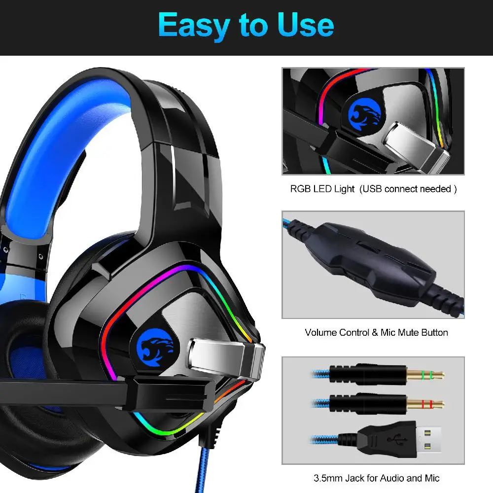 MeterMall Gaming Headphone Stereo Anti-noise Headset Heavy Bass for PC Laptop Phone