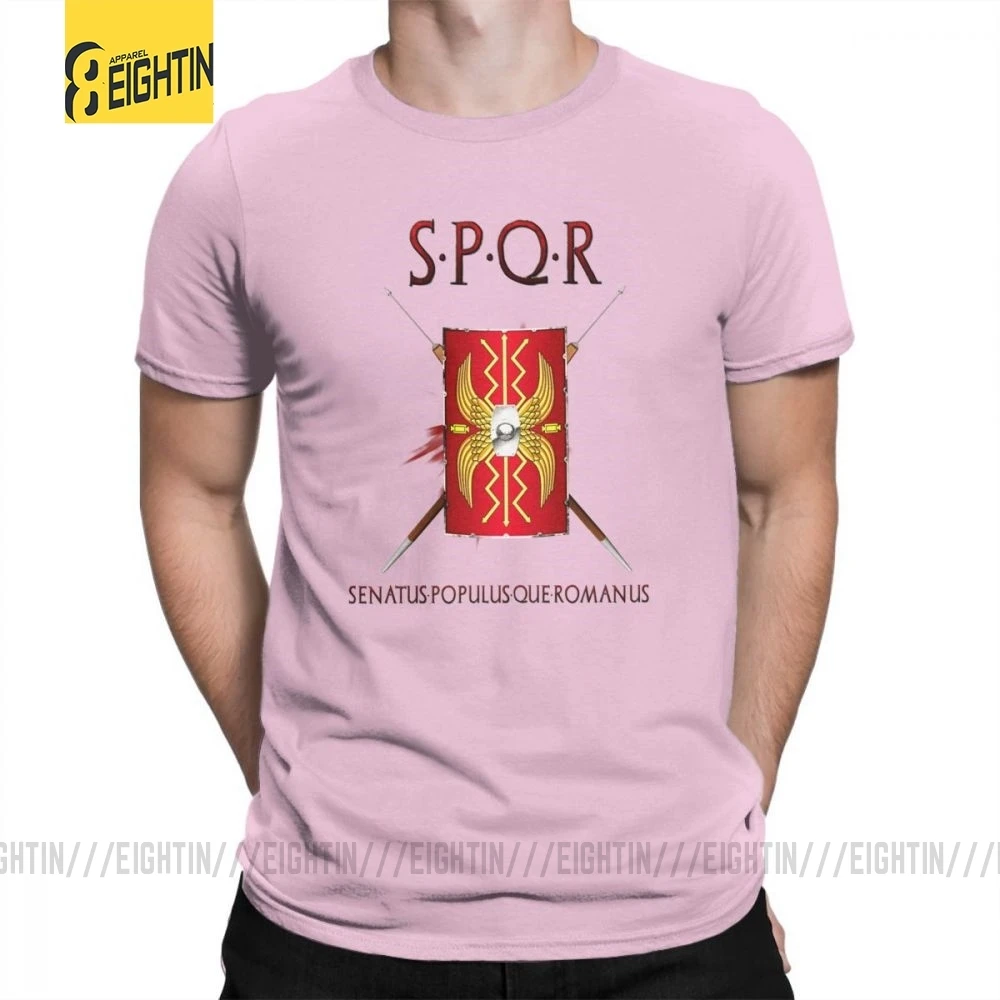 SPQR футболки, хлопок, Классическая футболка с коротким рукавом, новинка, Круглый ворот, мужские футболки, большой размер, принт, дышащие, Новинка - Цвет: Розовый