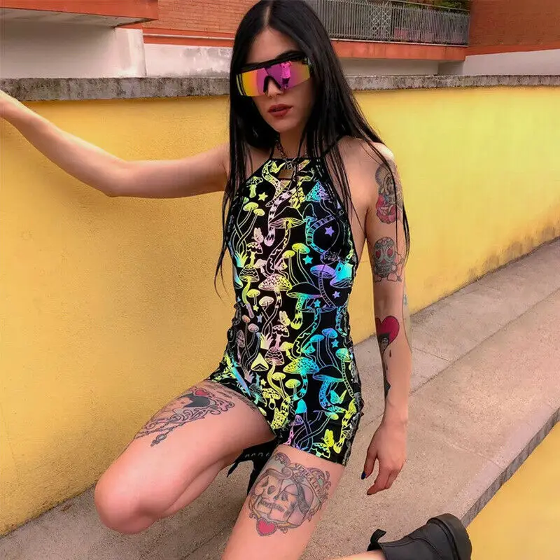 

1PC New Fashion Women Casual Boho Sleeve Playsuit Jumpsuit Romper Beach Shorts Pants Colorful Print Back cross strap jumpsuit