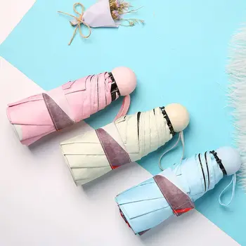 

New cartoon cute fun mini five fold umbrella black plastic sun umbrella sun umbrella dual-use 8 bone umbrella female