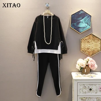 

XITAO Black Patchwork Two Piece Set Women Loose Fashion Casual Korean Style 2020 New Autumn Plus Size Women Clothes ZP2570