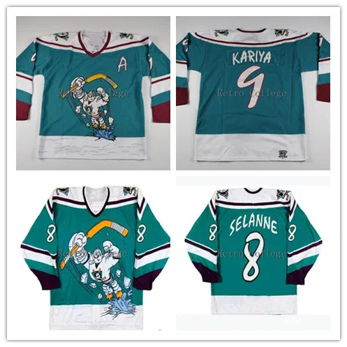 

#8 Teemu Selanne Paul Kariya #9 Wild Wing Anaheim Mighty Ducks Hockey Jersey Embroidery Stitched Customize any number and name