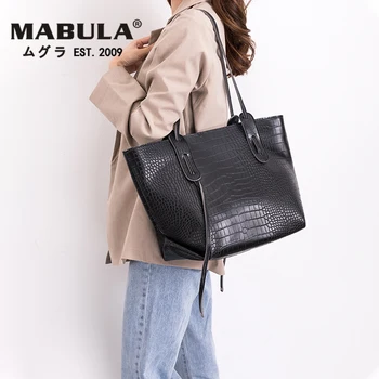 

MABULA Leather Office Lady Tote Handbags Purses Designer Alligator Pattern Shoulder Bag Top Handle Bag for Daily Work Travel
