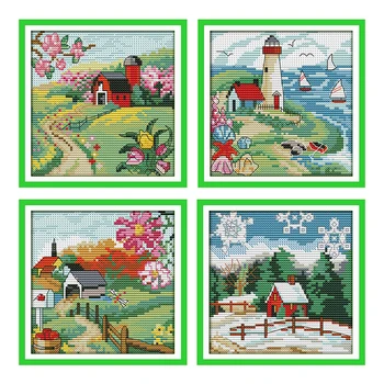 

Four Seasons Patterns Chinese Cross Stitch 11CT Printed 14CT Cross Stitch Sets Counted Cross-stitch Kits Embroidery Needlework