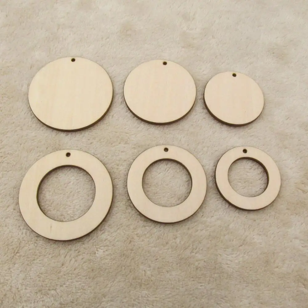 2 Round Circle Cutout Wood Hanging Dangle Earring Earrings