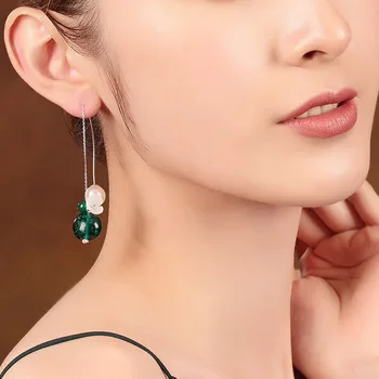 

Ethnic Style Fashion Earrings Drop Silver Earring High Quality Crystals Stone Green Color Charm for Women Mother's Day Gift