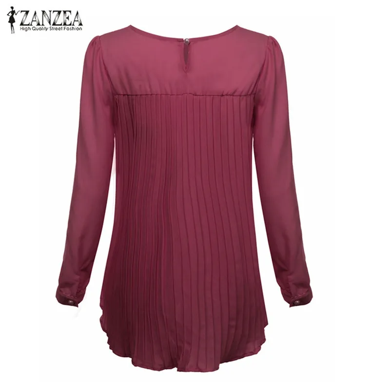 ZANZEA осенне-летняя шифоновая блузка женские топы офисные плиссированные рабочие блузы Блузы туники рубашки с длинными рукавами плюс размер 5XL