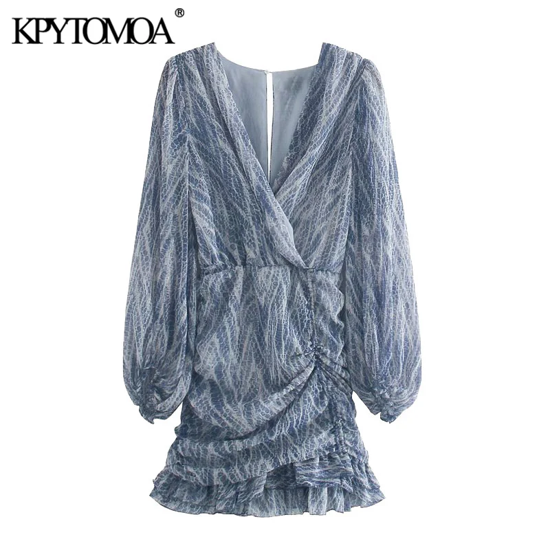 KPYTOMOA Women 2020 Chic Fashion Animal Print Asymmetric Draped Mini Dress Vintage Long Sleeve Ruffled Female Dresses Mujer KPYTOMOA Women 2020 Chic Fashion Animal Print Asymmetric Draped Mini Dress Vintage Long Sleeve Ruffled Female Dresses Mujer