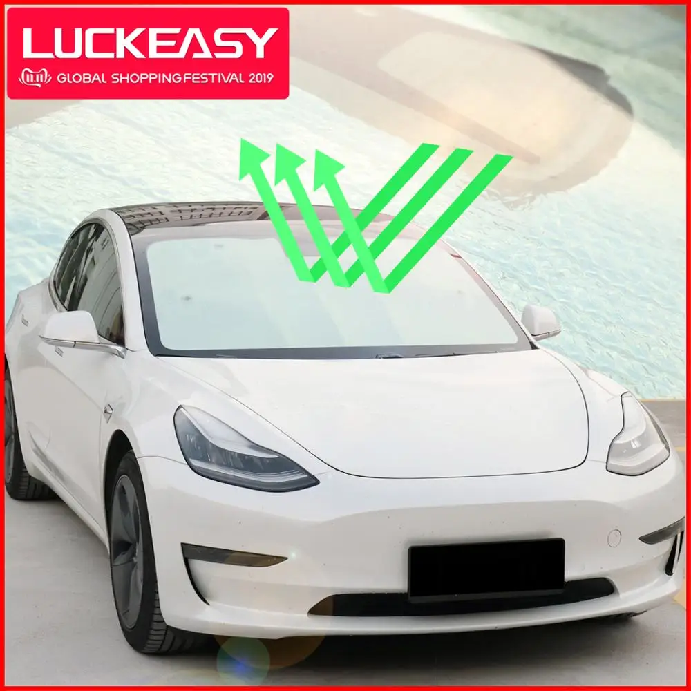 Economici LUCKEASY Parasole Custom Fit per Tesla Modello 3 2018 2019 Auto Lucernario Cieco Ombreggiatura Netto parabrezza Anteriore