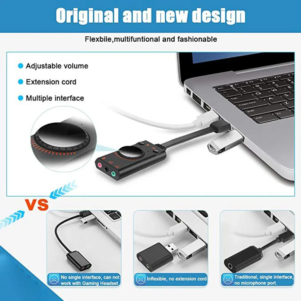USB Звуковая карта адаптер Внешний аудио адаптер стерео звуковая карта конвертер 3,5 мм AUX микрофонный разъем для игровой гарнитуры