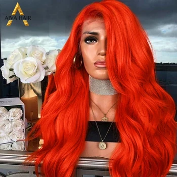 

Aiva Hair Long Wave Orange Wig Heat Resistant Sidepart Synthetic Lace Front Wig High Density Cosplay Wigs For Black Women