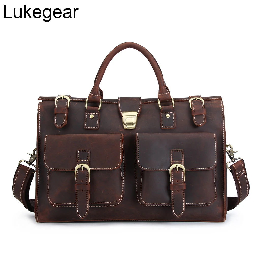 Lukegear портфель из 100% натуральной кожи мужская сумка мессенджер в стиле ретро