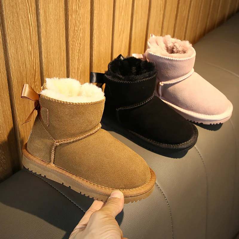 

Kids Boots Children's Rubber Boots Winter Children Thicken Plush Snow Boots Child Warm Leather Short Baby Infant white shoe