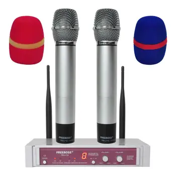 

Freeboss FB-U10-S UHF Wireless Microphone System Dual Cordless Handheld Microphone 2 Channel in Silver color