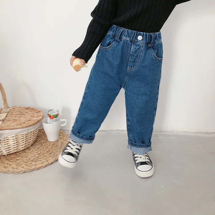 Зимние Детские джинсы с флисовой подкладкой; плотные теплые джинсы для мальчиков и девочек; детские брюки всех размеров; 2 цвета