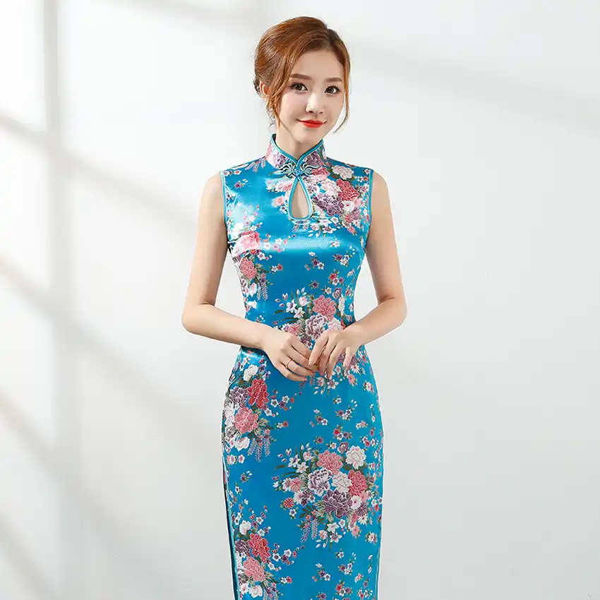 satin oriental bodycon dress