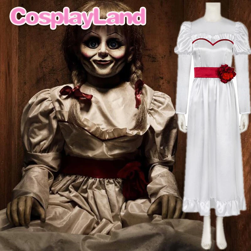 Femmes Homme Annabelle Halloween Horror Cosplay Costume Robe Fantaisie Costume Masque 