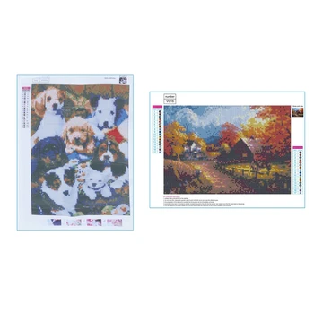 

2 Set Full 5D DIY Diamond Painting Cross Stitch 3D Diamond Embroidery Rhinestone Decor Paintings, Village Pattern & Dog Story Pa