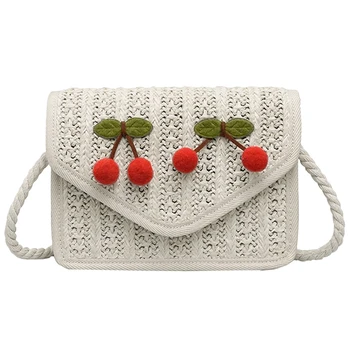 

Cherry Crossbody Bags For Women Summer Mini Straw Beach Tote Messenger Crossbody Shoulder Bag