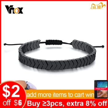 

Vnox Mens Casual Hematite Arrows Bracelet with Length Adjustable Black Rope Chain Wrist Unisex Jewelry