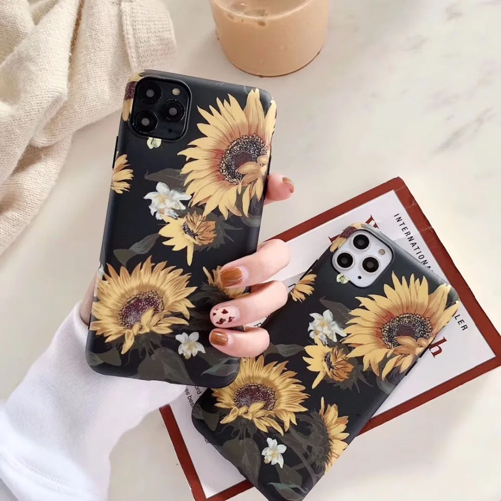 Милый чехол для телефона с подсолнухом для iphone 11 Pro Max чехол s для iphone XR X XS Max 6 6S 7 8 Plus Матовая Мягкая винтажная задняя крышка