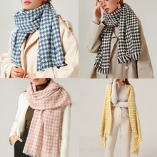 Stylish Warm Scarf Winter Neutral Durable Fringed Imitation Cashmere Scarf Women's Comfortable Classic Shawl Plaid Scarf