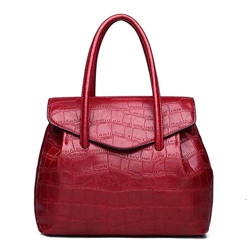 Кожаные женские ручные сумки женский портфель из крокодиловой кожи сумки через плечо в стиле пэчворк Женская Большая вместительная сумка с ручкой сверху - Цвет: red