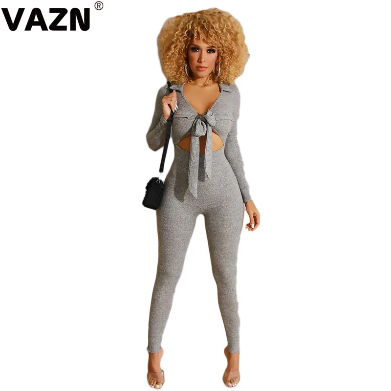 VAZN DAN8199 новые открытые кружевные брюки-карандаш однотонные повседневные женские комбинезоны сексуальные длинные штаны с v-образным вырезом Мягкие облегающие комбинезоны