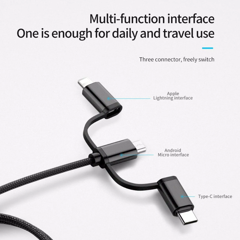 ORICO 3 IN 1 Type C Micro USB C Cable For iPhone 8 X 7 6 6S Plus iOS 10 9 8 Samsung Nokia USB Fast Charging Nylon Cables Cord (6)