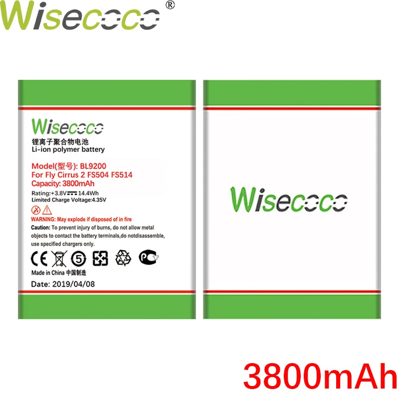 Wiscoco 3800 мАч BL9200 батарея для Fly FS504 FS 504 cirrus 2 cirrus2 FS514 телефон батарея высокого качества+ номер для отслеживания