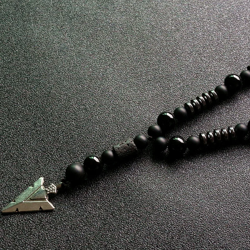 Black Lava Stones Personality Arrow Necklace for men - Image 3