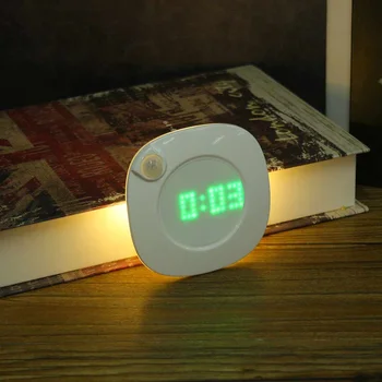 

LED Night Light PIR Motion Sensor Night Light Time Display Auto On/Off Wall Lamp for Room Hallway Pathway Toilet Battery Power