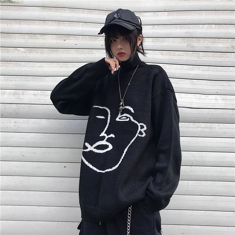 Harajuku, женские свитера, Осень-зима, водолазка, длинный рукав, пуловер, базовый свитер, джемпер, свободные свитера, pull femme