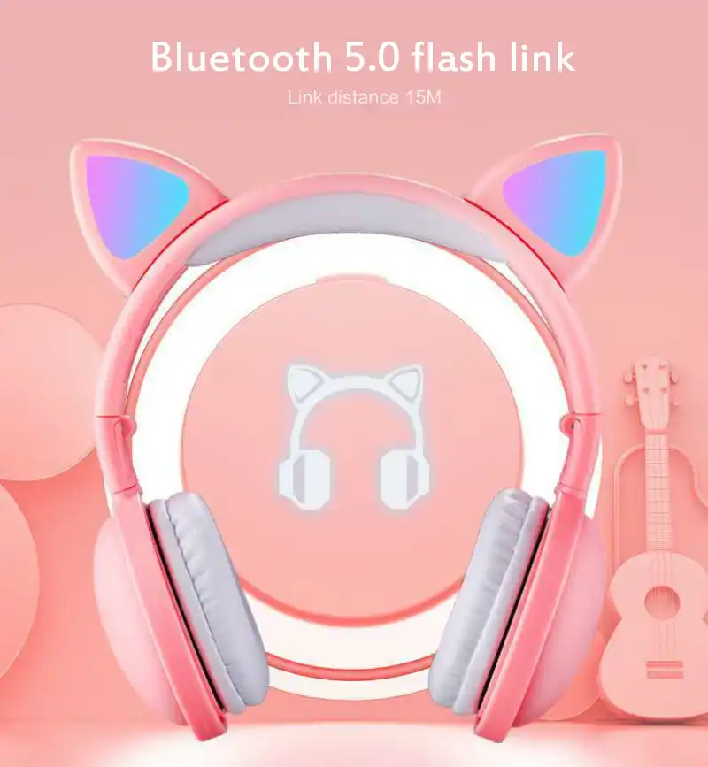 かわいいワイヤレスヘッドフォン子供の漫画折りたたみ猫耳発光bluetoothイヤホンヘッドセットauriculares Bluetooth イヤホン ヘッドホン Aliexpress