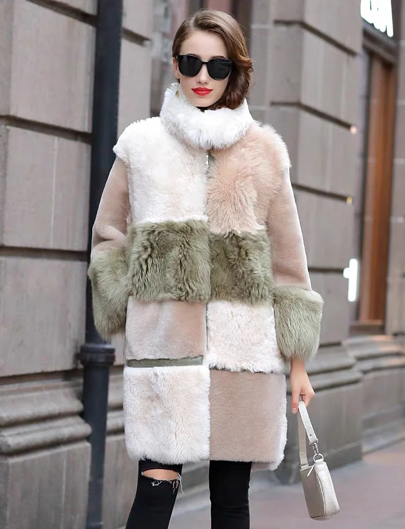Зимнее женское пальто из натурального овечьего меха, кожаная куртка размера плюс, длинное женское пальто, новая модная Роскошная Одежда