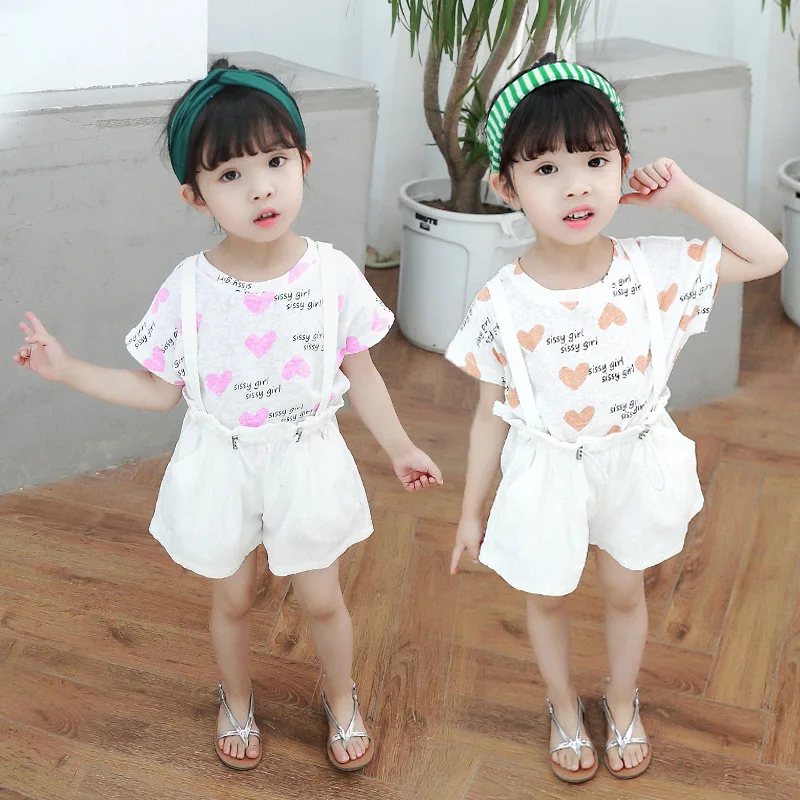 

2019 Summer New Style Children Clothing INS Hot Selling Childrenswear Korean-style 3-Year-Old GIRL'S Suit Baby Heart Two-Piece S