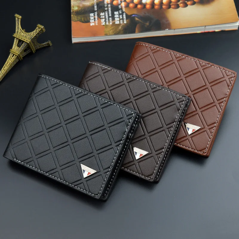 

New style men's wallet short youth check multi card thin soft wallet zero wallet 30 fold Wallet direct sales by manufacturers