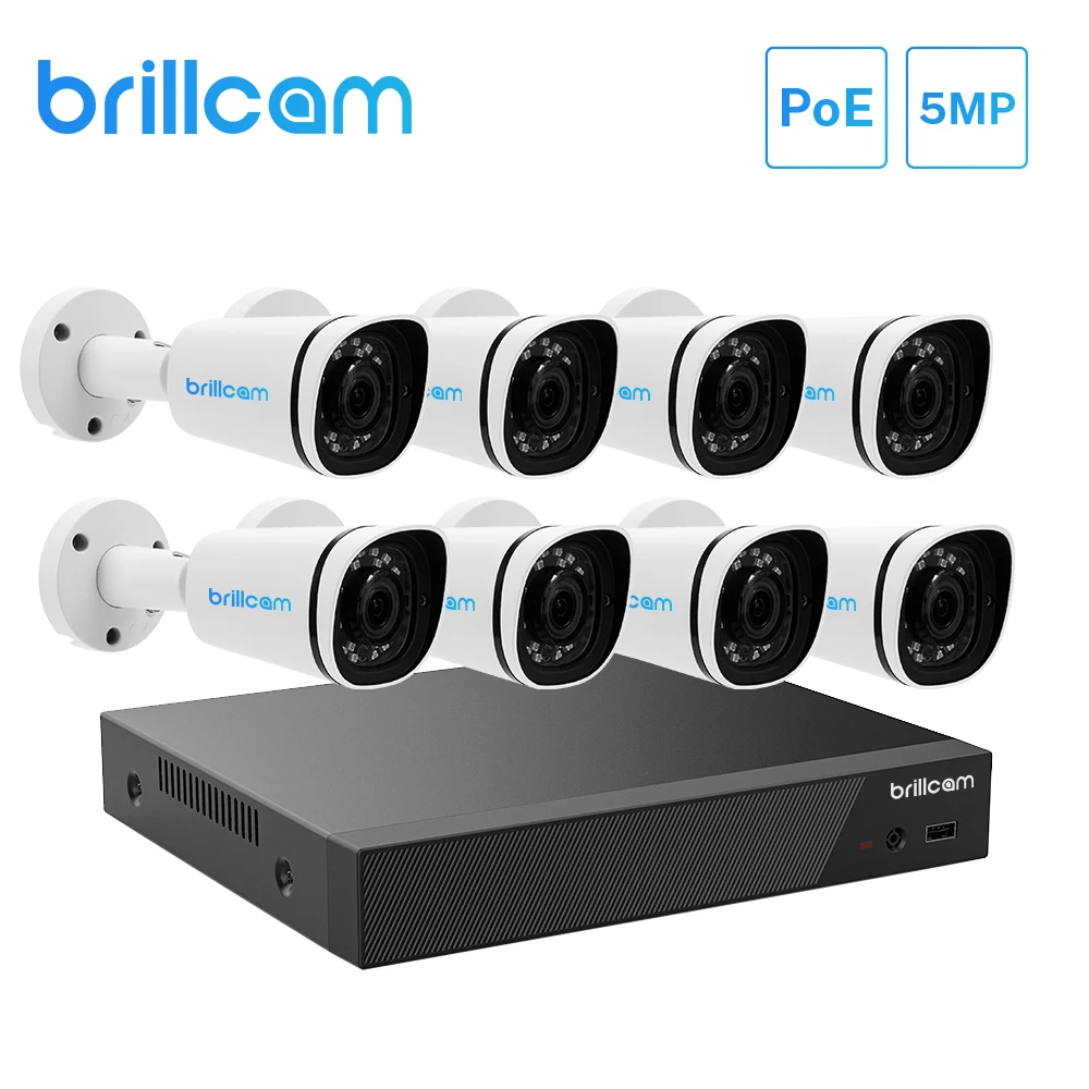 

Brillcam POE IP wifi Kit 8CH NVR 5MP Video Recorder 8PCS Security Camera Surveillance Home Waterproof Night Vision